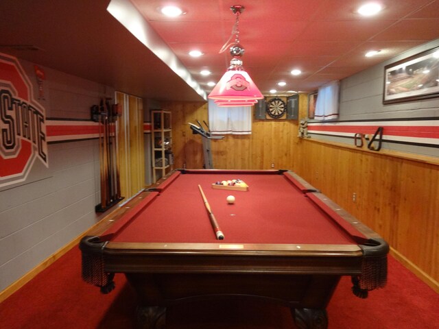 1766 Thrailkill Rd, Grove City, OH 43123 - game room with wooden walls, pool table, carpet, and recessed lighting