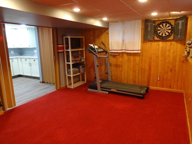 1766 Thrailkill Rd, Grove City, OH 43123 - workout room featuring wood walls, carpet, electric panel, and recessed lighting