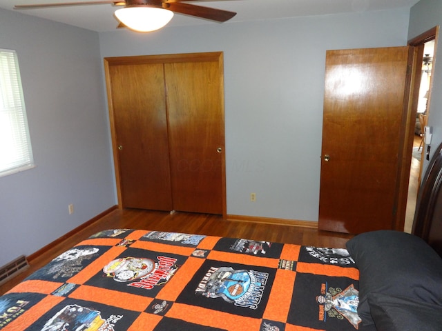1766 Thrailkill Rd, Grove City, OH 43123 - bedroom featuring wood finished floors, a ceiling fan, and a closet