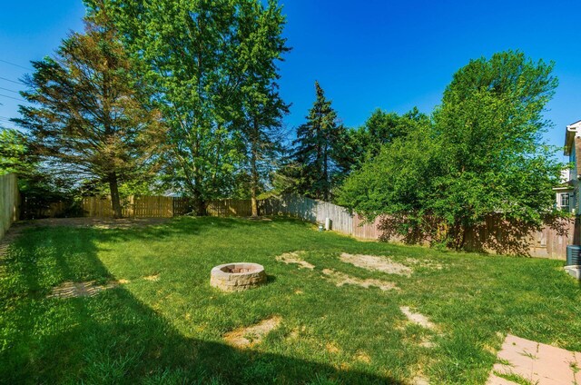 5727 Sundial Dr, Galloway, OH 43119 - fenced backyard with a fire pit