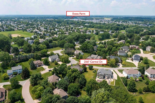 2567 Carmel Dr, Lewis Center, OH 43035 - aerial overview of property's location with nearby suburban area