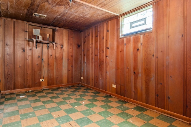 1680 Linwood Ave, Columbus, OH 43207 - basement featuring wood ceiling, tile patterned floors, and wooden walls