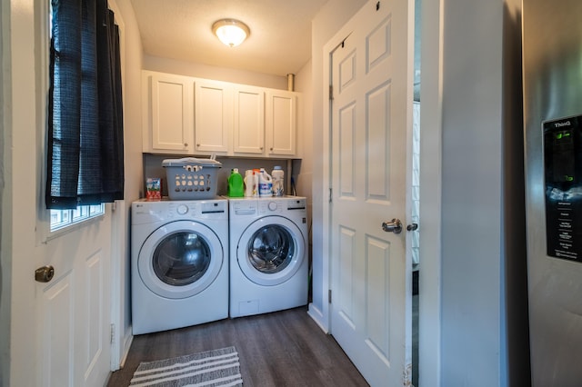 647 Harrison St, Washington Court House, OH 43160 - laundry room featuring cabinet space, dark wood-type flooring, and separate washer and dryer