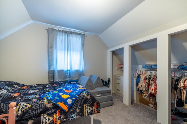 647 Harrison St, Washington Court House, OH 43160 - bedroom featuring vaulted ceiling, carpet, and two closets