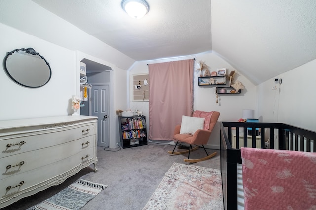 647 Harrison St, Washington Court House, OH 43160 - bedroom with light colored carpet, lofted ceiling, and a textured ceiling
