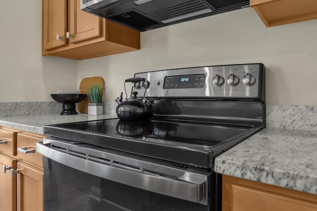 6277 Hudson Reserve Way, Westerville, OH 43081 - kitchen featuring electric range, light countertops, and brown cabinets