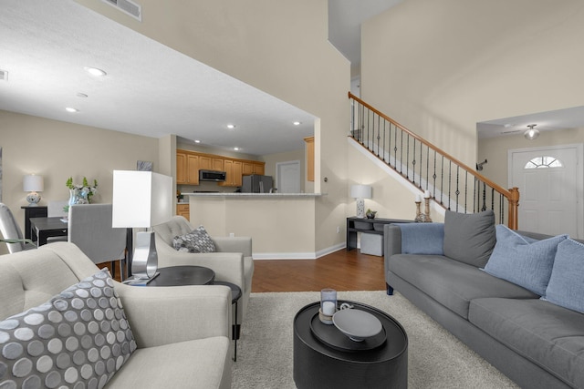 6277 Hudson Reserve Way, Westerville, OH 43081 - living area with wood finished floors, recessed lighting, and stairs