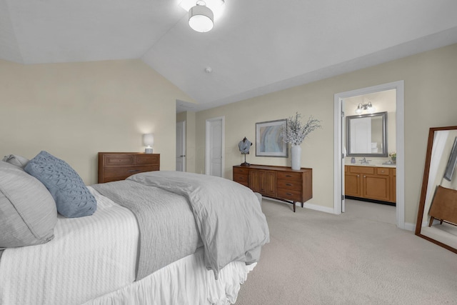 6277 Hudson Reserve Way, Westerville, OH 43081 - bedroom featuring light colored carpet, lofted ceiling, and ensuite bath