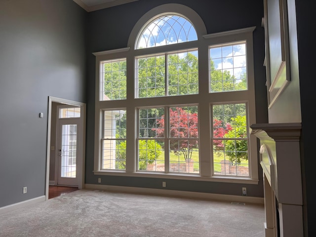 8730 Swisher Creek Xing, New Albany, OH 43054 - unfurnished living room with carpet floors and a towering ceiling