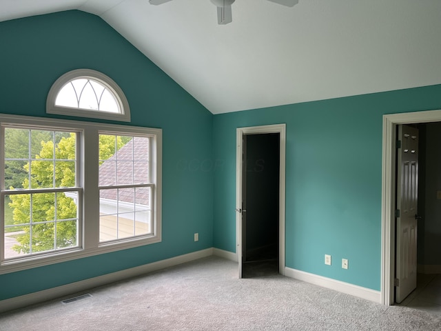 8730 Swisher Creek Xing, New Albany, OH 43054 - unfurnished bedroom featuring lofted ceiling, carpet flooring, and a ceiling fan
