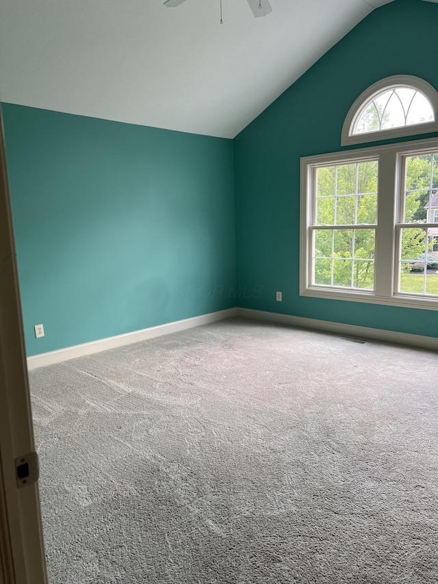 8730 Swisher Creek Xing, New Albany, OH 43054 - carpeted empty room featuring vaulted ceiling and a ceiling fan