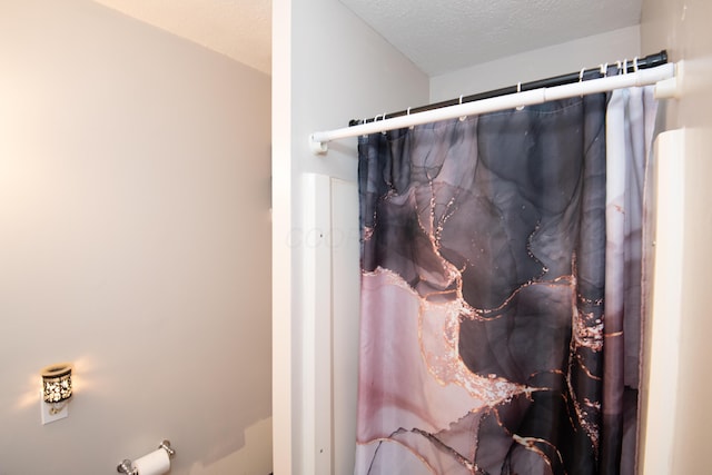 508 Carolyn Rd, Washington Court House, OH 43160 - bathroom with curtained shower and a textured ceiling