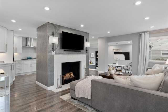 50 S Kellner Rd, Columbus, OH 43209 - living area with wood finished floors, a fireplace, and recessed lighting