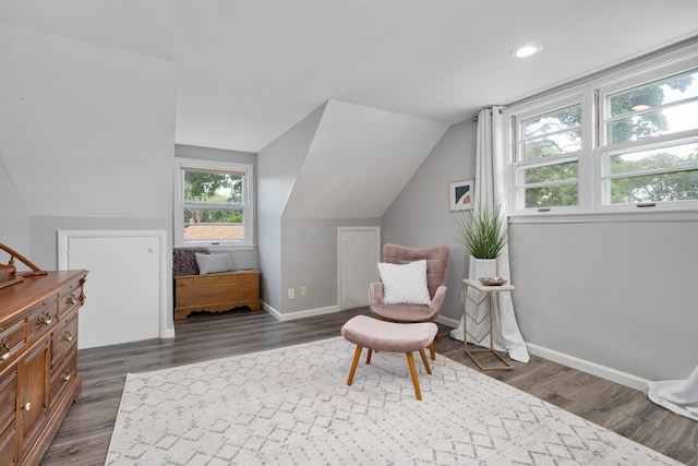 50 S Kellner Rd, Columbus, OH 43209 - living area with lofted ceiling, dark wood-type flooring, and recessed lighting