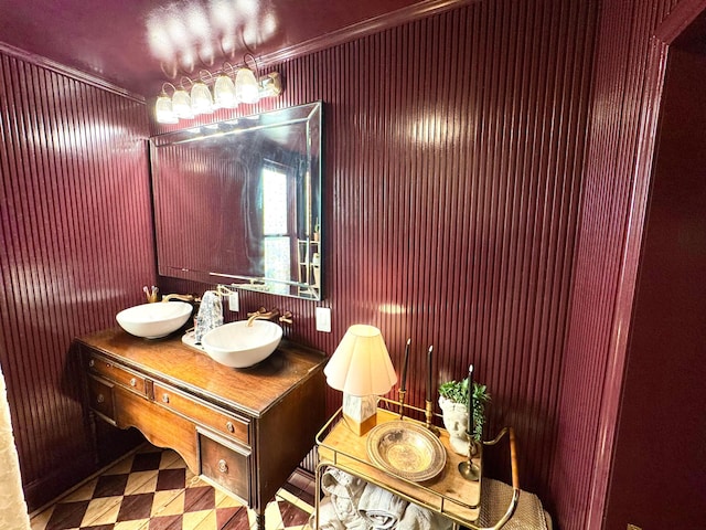 4640 Chillicothe Lancaster Rd SW, Lancaster, OH 43130 - bathroom featuring double vanity, ornamental molding, and tile patterned floors