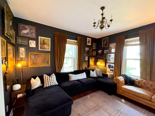 4640 Chillicothe Lancaster Rd SW, Lancaster, OH 43130 - living area featuring a chandelier and wood finished floors
