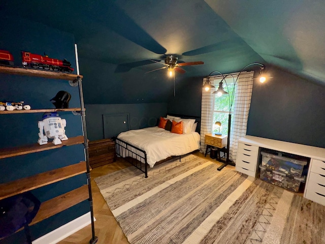 4640 Chillicothe Lancaster Rd SW, Lancaster, OH 43130 - bedroom with vaulted ceiling, wood finished floors, and a ceiling fan