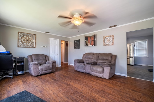 1221 S Main St, Washington Court House, OH 43160 - living area featuring a desk, a ceiling fan, wood finished floors, and ornamental molding