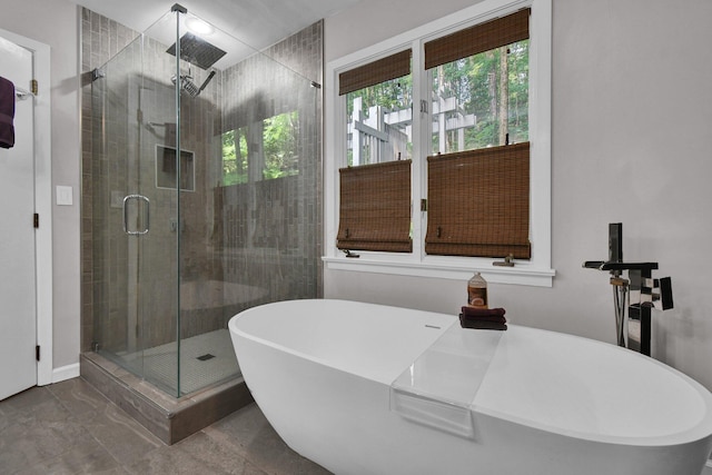 160 Wildwood Dr, Granville, OH 43023 - full bathroom featuring a soaking tub, a shower stall, and marble finish floors
