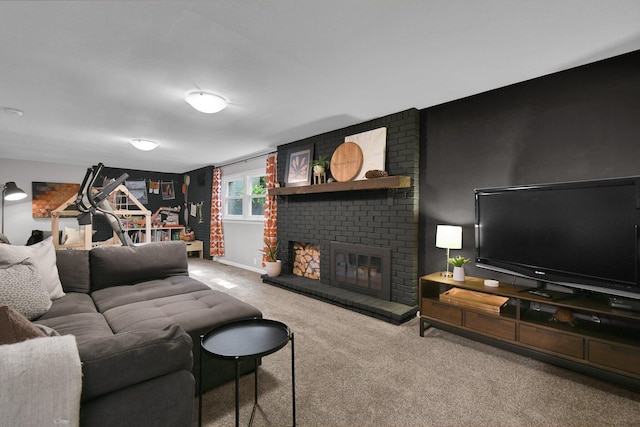 160 Wildwood Dr, Granville, OH 43023 - carpeted living room with a brick fireplace and baseboards