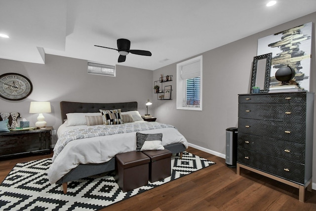 160 Wildwood Dr, Granville, OH 43023 - bedroom featuring dark wood-type flooring, ceiling fan, and recessed lighting