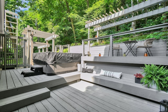 160 Wildwood Dr, Granville, OH 43023 - wooden terrace with a hot tub and a pergola