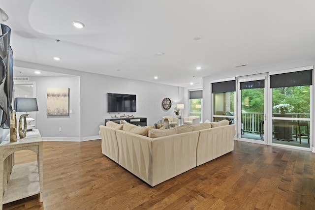 105 N Riverview St Unit 218, Dublin, OH 43017 - living room featuring recessed lighting and dark wood-style floors
