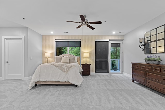 105 N Riverview St Unit 218, Dublin, OH 43017 - carpeted bedroom with access to exterior, multiple windows, a ceiling fan, and recessed lighting