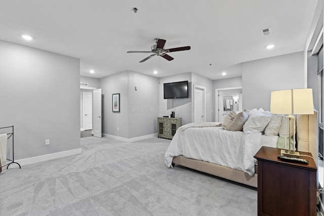 105 N Riverview St Unit 218, Dublin, OH 43017 - bedroom featuring light colored carpet, recessed lighting, and ensuite bathroom