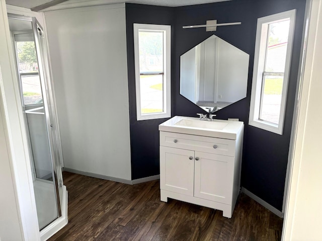18 Skyline Dr, South Bloomfield, OH 43103 - full bathroom featuring vanity, wood finished floors, and a stall shower