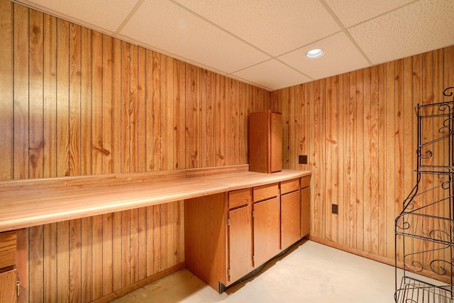 8899 Chevington Ct, Pickerington, OH 43147 - bar area with a sauna, wooden walls, recessed lighting, and a drop ceiling