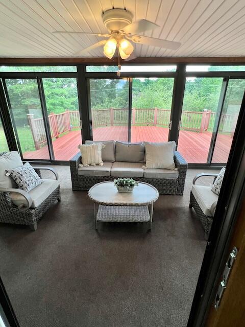 171 Ginder Rd NE, Lancaster, OH 43130 - sunroom with ceiling fan, plenty of natural light, and an outdoor living space