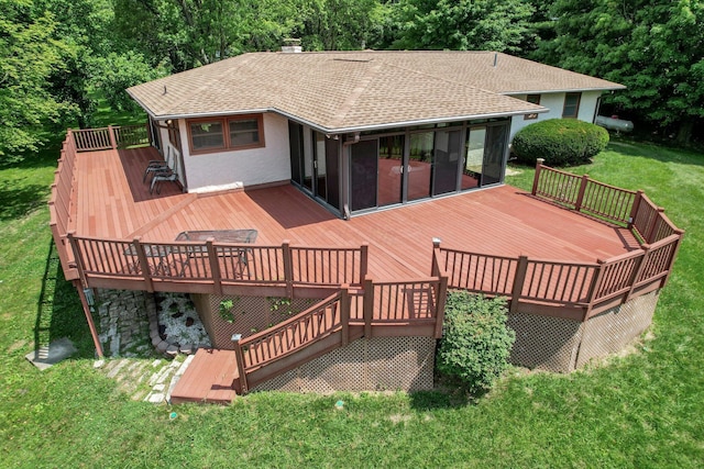 171 Ginder Rd NE, Lancaster, OH 43130 - wooden terrace with a lawn and a sunroom