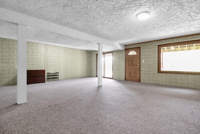 171 Ginder Rd NE, Lancaster, OH 43130 - basement with wallpapered walls, carpet floors, and a textured ceiling
