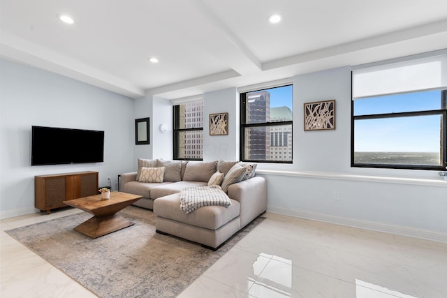 50 W Broad St Unit 3401, Columbus, OH 43215 - living room with light marble finish floors and recessed lighting