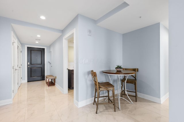 50 W Broad St Unit 3401, Columbus, OH 43215 - dining space with light marble finish floors and recessed lighting