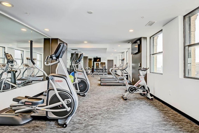 50 W Broad St Unit 3401, Columbus, OH 43215 - gym featuring recessed lighting and carpet floors