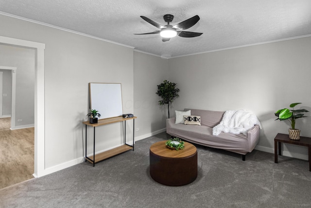 508 E Welch Ave, Columbus, OH 43207 - sitting room featuring a ceiling fan, a textured ceiling, crown molding, and carpet