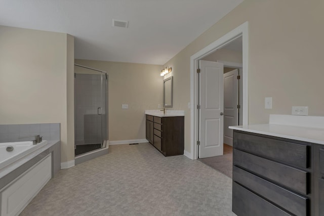 7263 Yarrow Run Rd, Plain City, OH 43064 - bathroom with vanity, a stall shower, tile patterned floors, and a bath