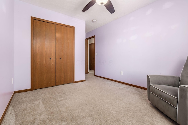 277 Plum Run Ct, Commercial Point, OH 43116 - bedroom with light carpet, a closet, and ceiling fan