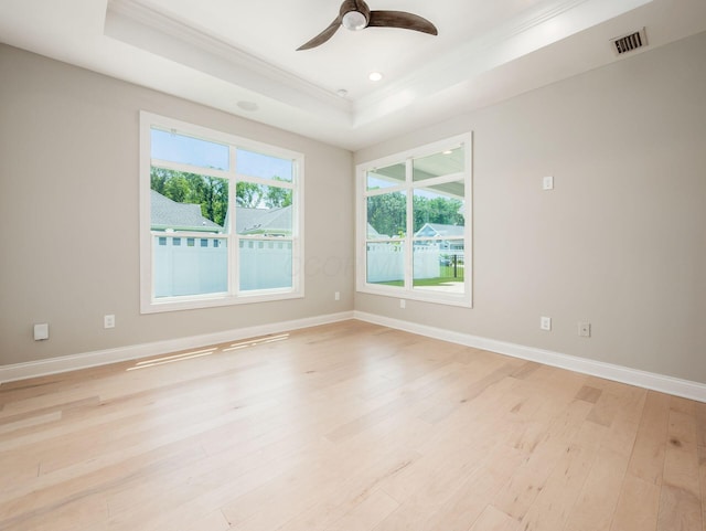 3311 Polden Hill Dr Unit 24, New Albany, OH 43054 - spare room with crown molding, a raised ceiling, light wood-type flooring, ceiling fan, and recessed lighting