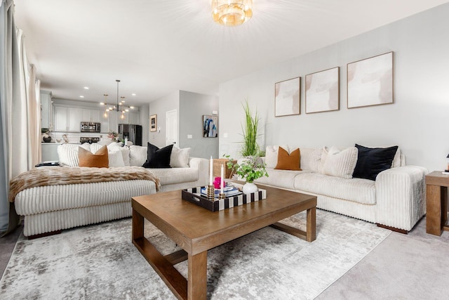 7036 Cannon Dr, Canal Winchester, OH 43110 - living area featuring a chandelier, light carpet, and recessed lighting