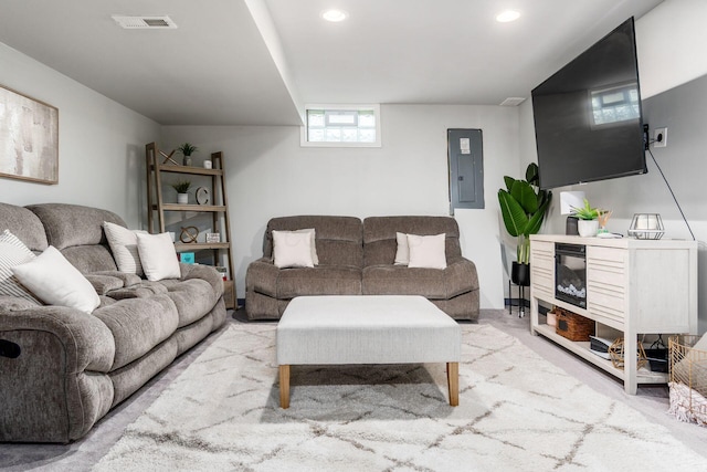 7036 Cannon Dr, Canal Winchester, OH 43110 - carpeted living area featuring electric panel and recessed lighting