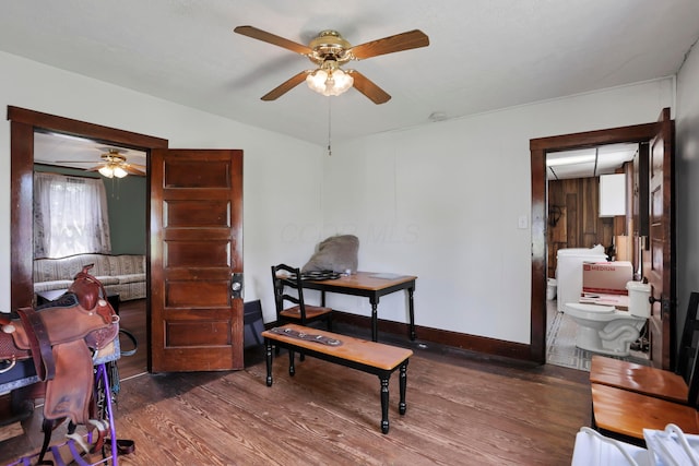 16703 Watkins Rd, Haydenville, OH 43127 - home office with a ceiling fan and wood finished floors