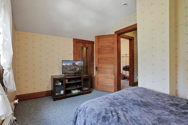 16703 Watkins Rd, Haydenville, OH 43127 - carpeted bedroom with wallpapered walls and vaulted ceiling