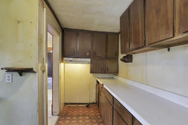 141 W Waterloo St, Canal Winchester, OH 43110 - kitchen with under cabinet range hood, light countertops, and dark brown cabinets