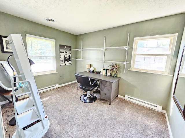 4999 Dickey Rd NE, Bloomingburg, OH 43106 - carpeted office with a baseboard heating unit and a textured ceiling