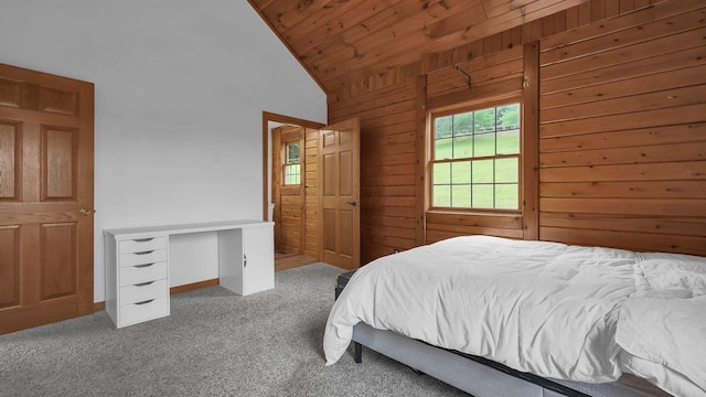 19448 Cr-80, Warsaw, OH 43844 - bedroom featuring vaulted ceiling, carpet floors, wooden ceiling, and wooden walls