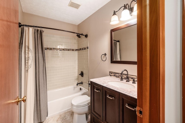 2378 Yagger Bay Dr, Hilliard, OH 43026 - bathroom with vanity, shower / tub combo with curtain, tile patterned flooring, and a textured ceiling