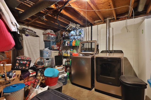 2214-2216 Pine Tree Ln, Reynoldsburg, OH 43068 - unfinished basement with washer and clothes dryer and concrete block wall